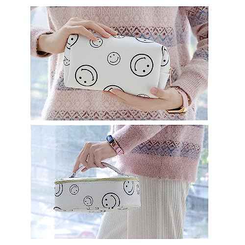 Cosmetic Bag for Purse, Small Makeup Pouch, Small Purse Organizer, PU Leather Waterproof Portable Smiley Face Storage Bag Travel Gift for Women Girls