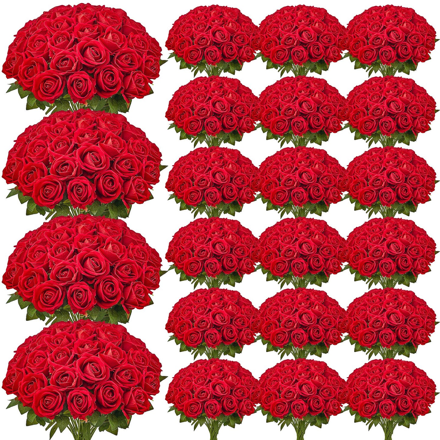 Artificial Red Roses Bouquet - 500 Lifelike Faux Flowers for Home Decor