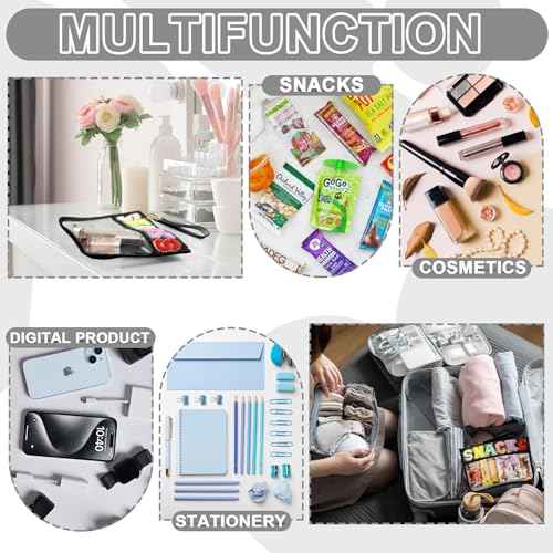 Snack Bag for Travel - Clear Chenille Varsity Letter Flat Pouch with Zipper, 12.2¡¿8.46 inch Waterproof Clear Nylon Preppy Patch Makeup Cosmetic tote Bags for Women Girls