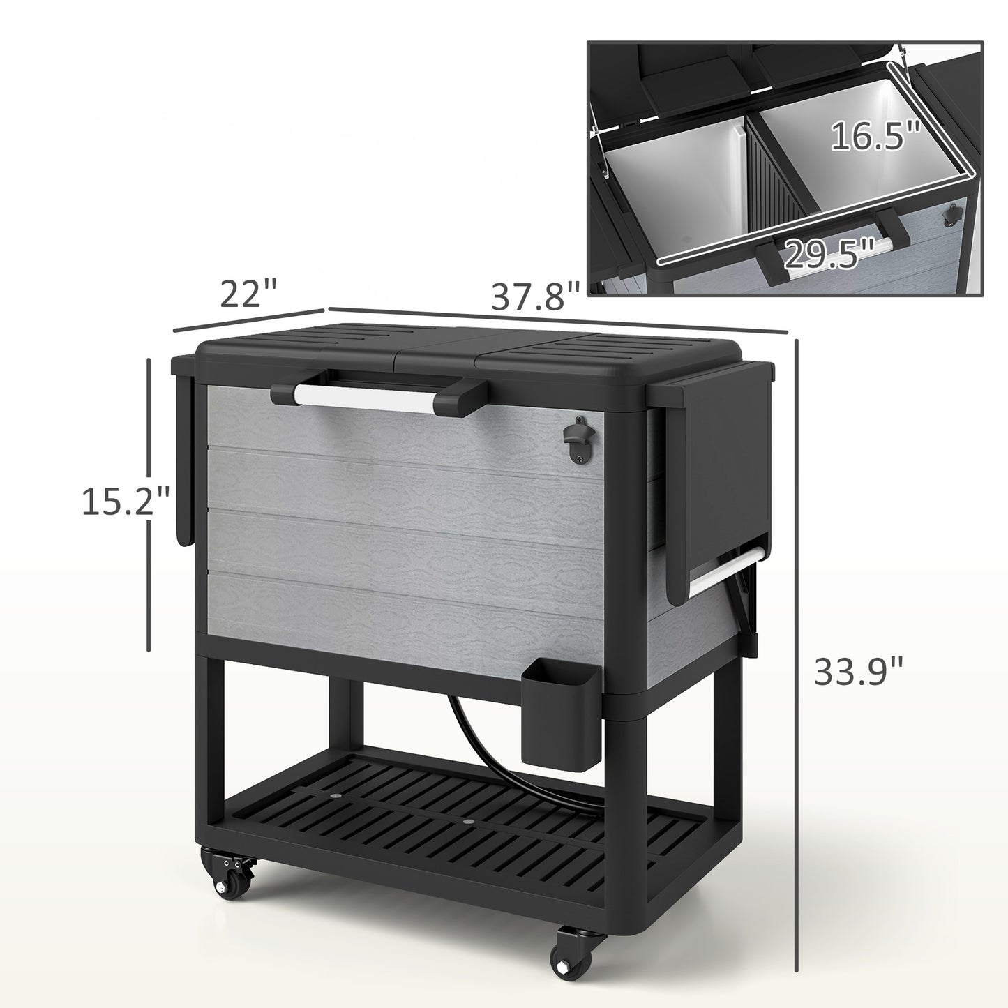 104 Quart Outdoor Cooler Cart with Bottle Opener & Wheels - Gray