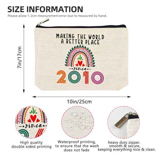 15 Year Old Girl Gift Ideas, 15th Birthday Gifts for Teenage Girls, Funny 2010 Birthday Decorations Makeup Bags for Sister, Daughter, Niece, Christmas, Best Cosmetic Travel Pouch for Teen Girls Stuff