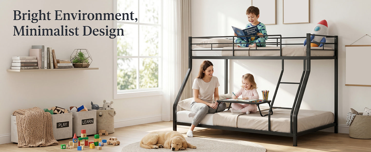 Twin Over Full Metal Bunk Bed Frame with Ladder and Guardrail