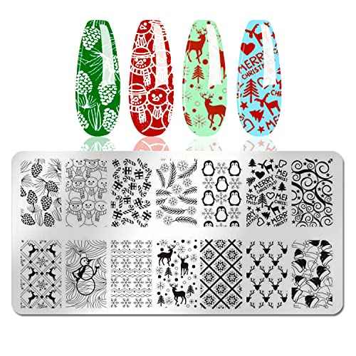 JERCLITY 6pcs Christmas Nail Stamping Plate Christmas Nail Stamping Plates for Nails Santa Claus Snowflake Elk Image Stamper Kit