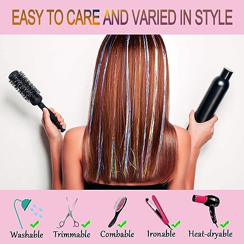 Hair Tinsel Clip in Purple Fairy Hair for Girls for Party Cosplay Christmas New Year Gift (24 Inch Pack of 12Pcs, Deep Purple)