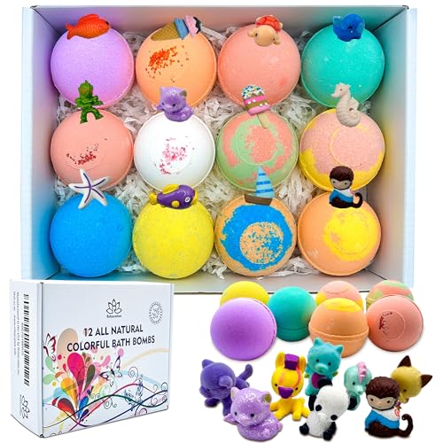 12 Bath Bombs for Kids with Surprise Toys Inside - Handmade in The USA from Natural Safe Ingredients for Sensitive Skin - 12 Different Scents with 12 Toys Inside- Gift for Girls and Boys