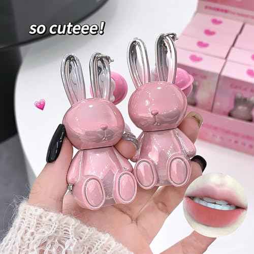 3 Colors Matte Liquid Lipstick, Cute Rabbit Key Chain Lip Gloss, Lightweight Matte Finish Lip Stain Full Coverage Korean Makeup for Girls£¨#1,#5,#6£©