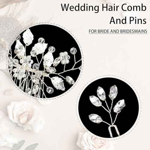 Crystal Wedding Hair Accessories - Hair Comb with Rhinestone Hair Pins and Pearls for Bride, Bridesmaids, Flower Girls (Silver)