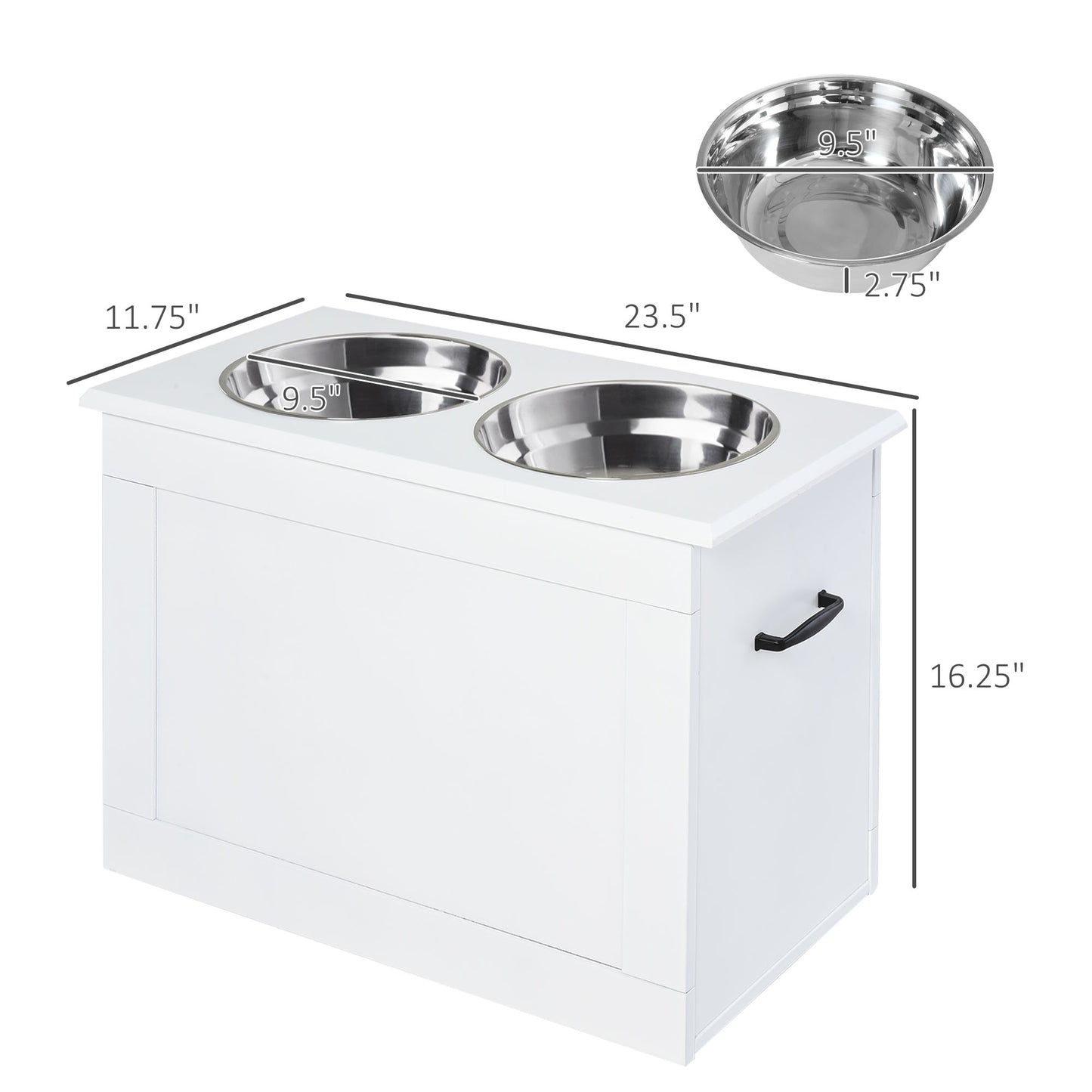 Raised Pet Feeding Station with Stainless Steel Bowls for Large Dogs - White