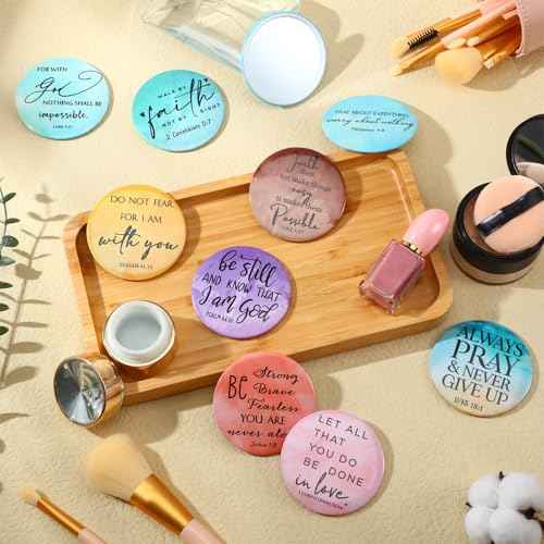36 Pcs Christian Compact Mirrors for Women Inspirational Bible Verse Scripture Pocket Mirrors Bulk Mini Purse Makeup Mirror for Grandma Pastor's Wife Christmas Thanksgiving Church Party Favor