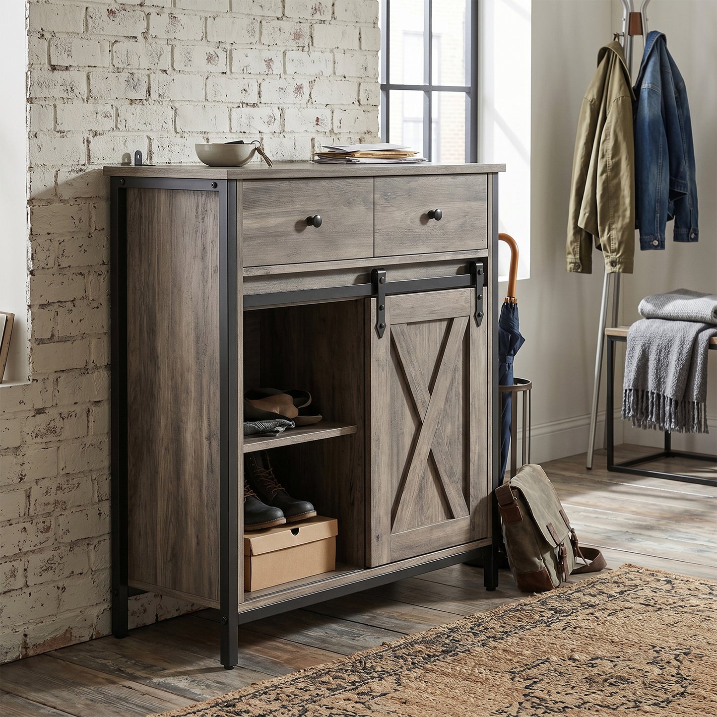 Farmhouse Buffet Cabinet with Sliding Barn Door & Adjustable Shelves
