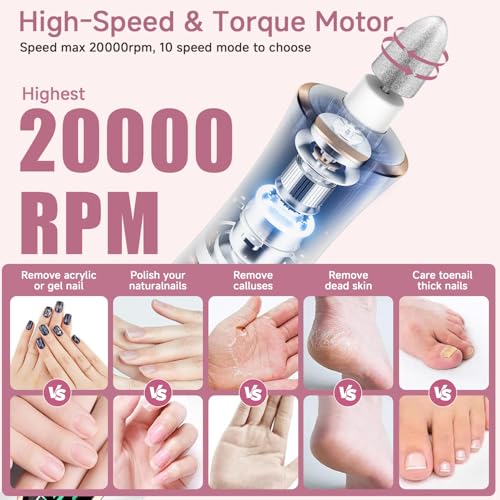 Professional Cordless Electric Nail File Set, 360 LED Light Drill Machine With LCD Display, 10 Speeds Rechargeable for Gel and Thick Toe Nails, Manicure Pedicure Kit, Christmas Gifts