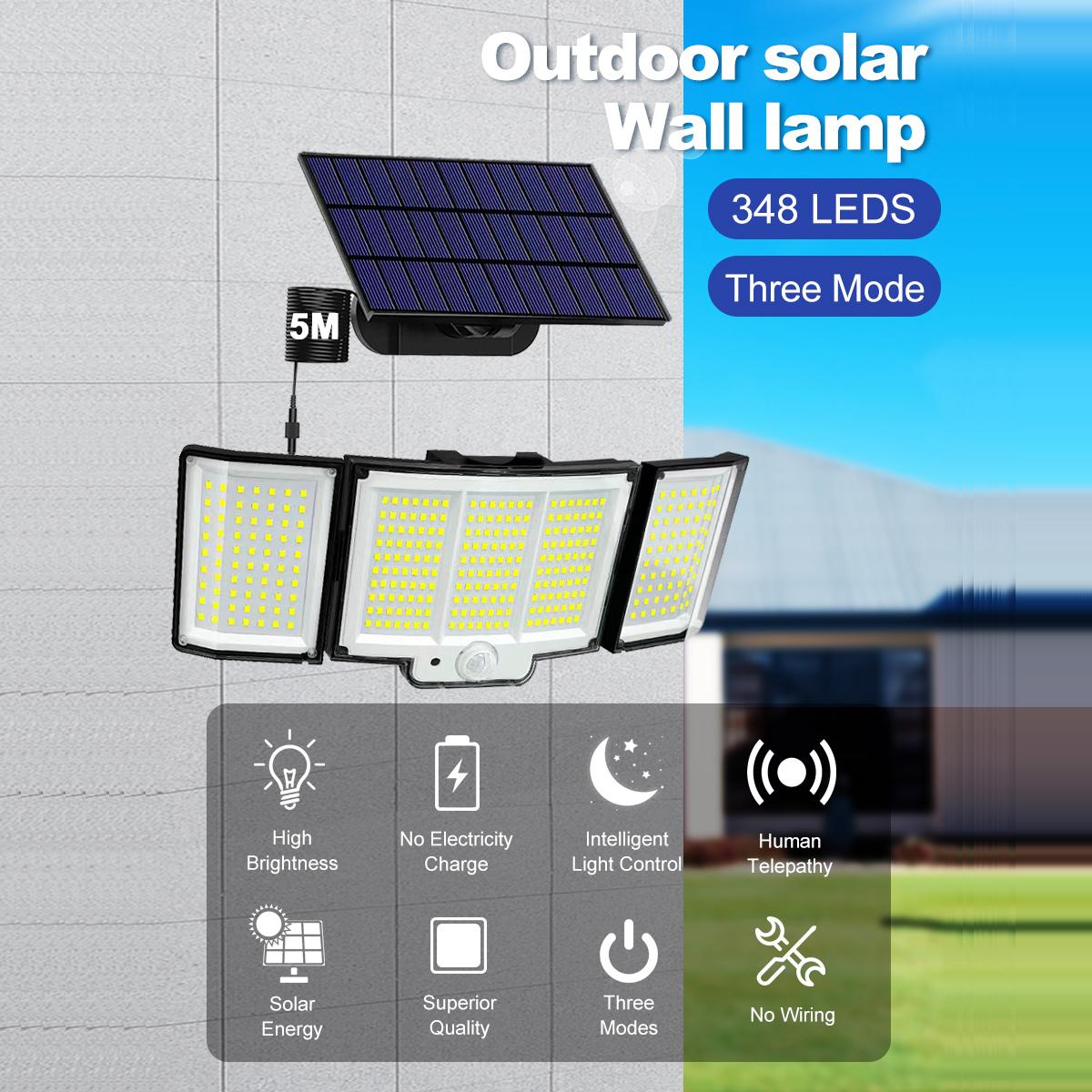 Outdoor Solar Motion Sensor Light 348 LEDs Waterproof 3-Head Security Lamp with Remote