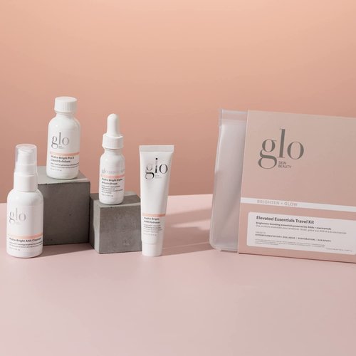 Glo Skin Beauty Brighten + Glow Travel Set | Mini Professional Skincare Kit | Travel Size Skincare Regimen Collection