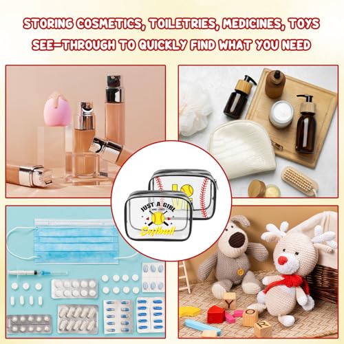 12 Pcs Softball Clear Cosmetic Bags For Women 7.1 x 4.7 x 2.4'', Baseball Lover Makeup Bags, Softball Cosmetic Bag, Birthday Christmas Graduation Gifts For Baseball Players, Travel Toiletry Pouch