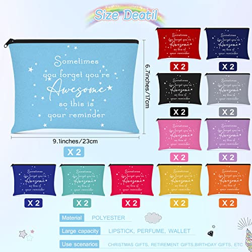 Sieral 24 Pcs Inspirational Makeup Bag Appreciation Christmas Teacher Gift for Women You're Awesome Cosmetic Bags Employee Motivational Gift for Vet Tech Coworker Medical Assistant Team(Bright Color)