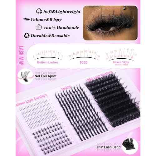Wispy Lash Clusters with Spikes Volume Eyelash Clusters with 2 Styles Bottom Lashes 100D Mink Cluster Eyelash Extensions 380PCS Spiky Individual Lashes with Bottom Lash Clusters by Boahankuke