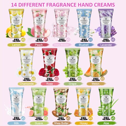 VESPRO 70 Pack Hand Cream Set, Stocking Stuffers for Women, Christmas Gifts, Bulk Hand Lotion Travel Size for Dry Cracked Hands, Mini Hand Lotion for Bridal Shower Gifts and Bridesmaid Gifts
