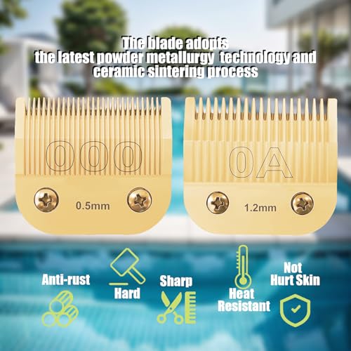 Professional Detachable Replacement Ceramic Blades Set,Cut Length,Compatible with Andis AGC,BDC,BGC,MBG Series/Oster Classic 76/Star-Teq/Power-Teq/A5 Clipper (1.2MM-9.5MM 4PACK) Golden