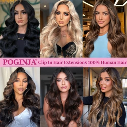 Clip in Hair Extensions Real Human Hair, Remy Human Hair Extensions Clip ins for Women, 100% Natural Human Hair, Double Weftm, 22inch 110g 8Pcs, #1 Jet Black