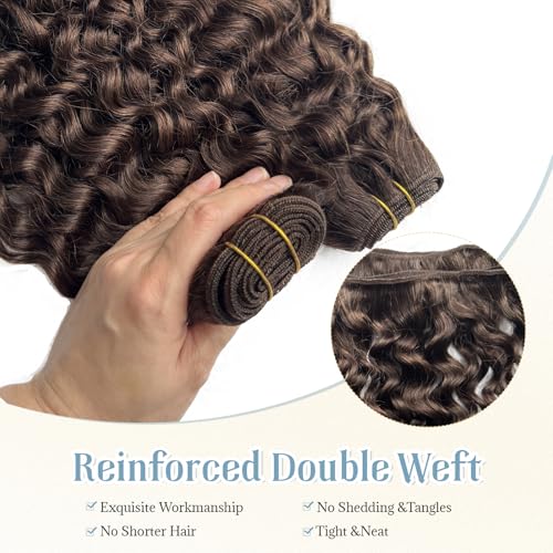 Water Wave Human Hair Bundles Sew in Hair Extensions Real Human Hair Wefts, Chocolate Brown Hair Wefts Extensions Real Human Hair Weave Bundles 22 Inch Burmese Human Hair Weft Curly Bundles 120G