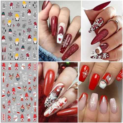 8 Sheets 3D Snowflake Nail Art Stickers Winter Christmas Nail Decals Snowflakes Stickers for Nails Xmas Winter White Snow Sparkly Nail Design Holiday Christmas New Year Nail Decoration for Women Girls