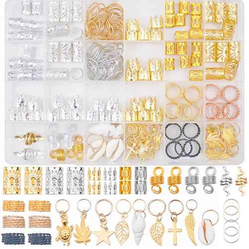 189 Pieces of Dreadlock Jewelry, Beads for Hair Braids, Hair Jewelry for Braids, Metal and Gold Braid Rings, Cuffs, and Clips for Men Women
