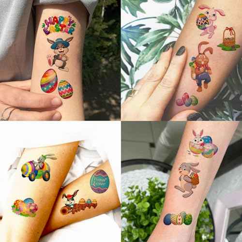 10 Sheets Happy Easter Tattoos For Kids Boys Girls Temporary Tattoos Easter Party Decoration Goodie Bag Fillers, Funny Bunny Eggs Fake Tattoo Sticker Easter Party Favor Supplies Easter Basket Stuffers