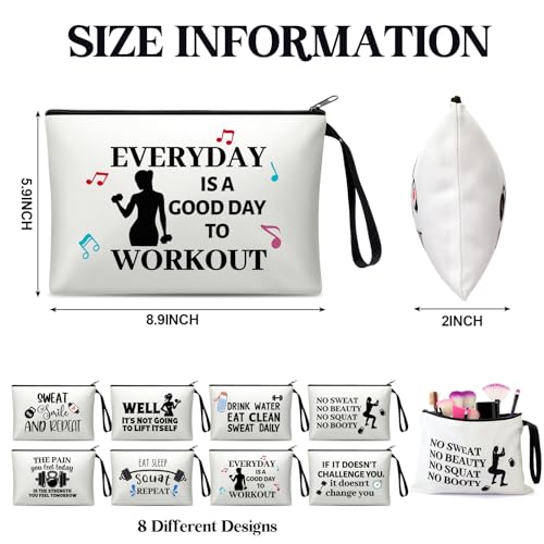 8 Pcs Workout Cosmetic Bags Workout Gifts Funny Sports Lover Gym Gifts Gym Fitness Makeup Bags for Women Body Builder Zipper Pouch for Fitness Bodybuilding Lovers