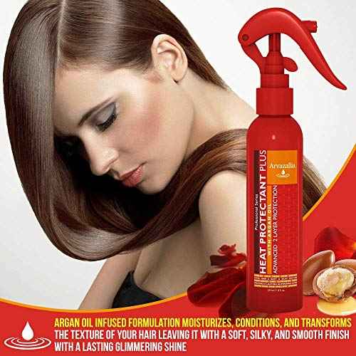 Arvazallia Heat Protectant Spray with Argan Oil - Professional Grade Thermal Protector, Leave-in Conditioner, Anti-frizz, and Shine Spray