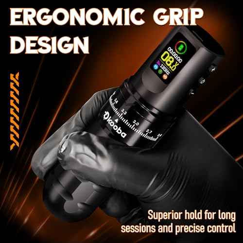 Kooba Tattoo Gun Kit with Wireless Tattoo Pen Machine 1 Battery 1,800mAh Power LED Digital Display Normal/Stippling Mode RCA Adapter 7 Strokes Length 20 Cartridge Needles Tattoo Supplies for Beginners