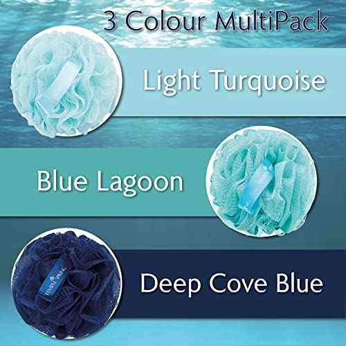 Temple Spring Recycled Luffa Sponge, Bathroom Shower Accessories, Loofa Bath Sponge, Exfoliating Body Scrubber Exfoliator Pouf, Shower Scrubber Puff, Poof, Loofah for Women, Loofah for Men -Ocean Blue