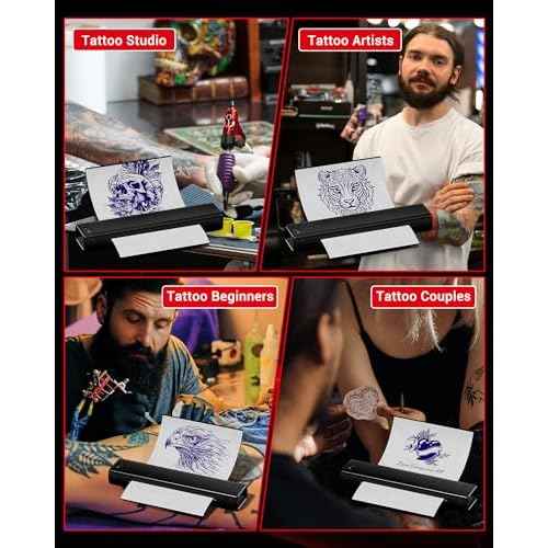 COLORWING M08F Portable Wireless Tattoo Stencil Printer, Thermal Inkless Bluetooth Tattoo Stencil Machine with 10pcs Tattoo Transfer Paper, Ideal for Tattoo Artists & Beginners - Black