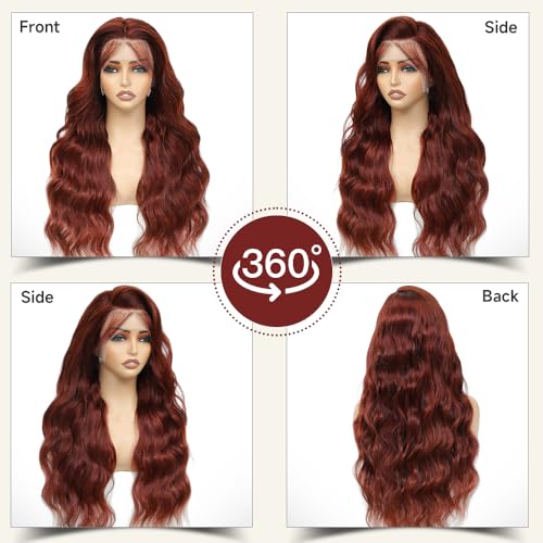 28 Inch Reddish Brown Lace Front Wigs Human Hair Pre Plucked 200 Density Body Wave Lace Frontal Wig Human Hair 13x4 HD Lace Brown wig with baby hair