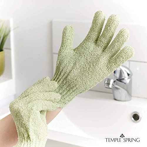 Temple Spring Exfoliating Glove, Rayon Bamboo Exfoliating Body Scrubber, Loofah Washcloth, Exfoliate Loofa Shower Scrubber, Body Exfoliator Scrub, Shower Loofah Bath Sponge - Sage Green