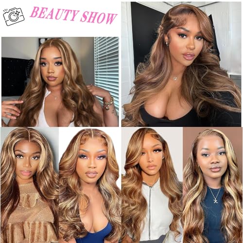 360 Lace Front Wigs Human Hair Full Lace Human hair Wigs Ombre Lace Frontal 180 Density 4/27 Colored Honey Blonde 360 HD Transparent Wigs for Black Women (22 Inch)