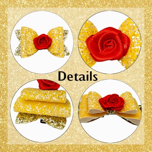 2Pcs Princess Hair Bow Clips Rose for Halloween Costume Dress up Birthday Party Supplies Yellow Decorations