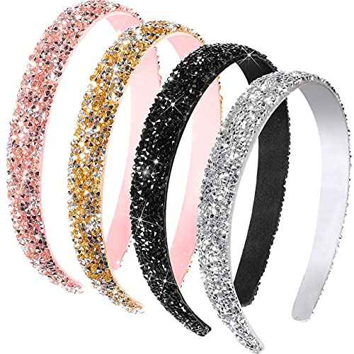 Waydress 4 Pieces Rhinestone Headband for women Glitter Sparkly Rhinestone Hairbands Bling Diamond Crystal Headwear for Women Girls Hair Accessories Birthday Wedding Gifts(Simple Color)