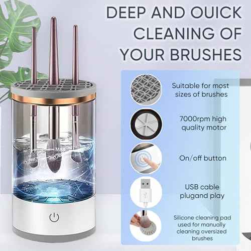 Makeup Brush Cleaner Machine, Upgraded Portable Electric Makeup Brush Cleaner Machine, Automatic Cosmetic Brush Cleaner for Quick & Efficient Cleaning, Suitable for All Brush Sizes(Midnight)