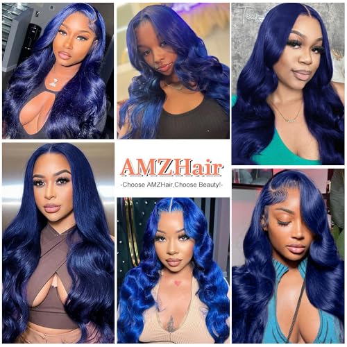 Blue Lace Front Wigs Human Hair Body Wave 13X4 HD Dark Blue Lace Front Wig Human Hair Wear and Go Glueless Navy Blue Wig Human Hair Pre plucked with Baby Hair Royal Blue Frontal Wigs For Black Women