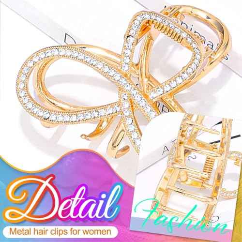 BARTOSI Bow Claw Clips Gold Metal Hair Clips Medium Hair Claw Hair Accessories for Women and Girls (Pack of 2)