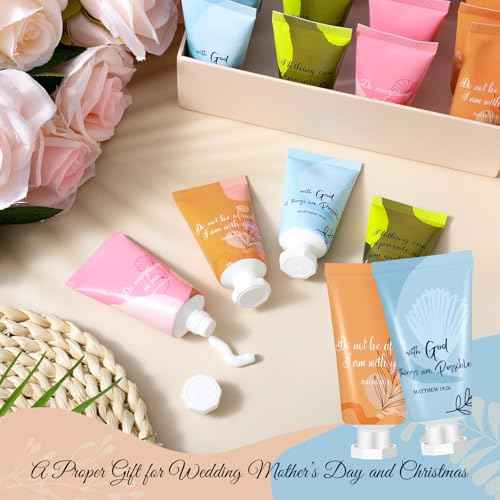 24 Pcs Christian Hand Lotion Bulk Gifts for Women Breast Cancer Awareness Accessories Bible Verse Mini Travel Hand Cream Religious Gift for Church Members Prayers Teachers Coworkers Homeless