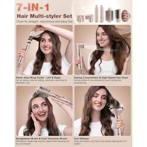 7MAGIC 7 in 1 Hair Styler & Hair Dryer Brush, 110,000 RPM High-Speed Blow Dryer with Negative Ions for Frizz-Free Styling Fast Drying Curling Volumizing Straightening, Hot Air Styler with Travel Case
