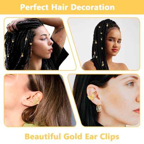 40Pcs Gold Hair Jewelry for Women Adjustable Hair Cuffs for Braids Loc Jewelry Metal Hair Rings Clips Braid Hair Dreadlock Braid Accessories for Women Men Music Festival Party