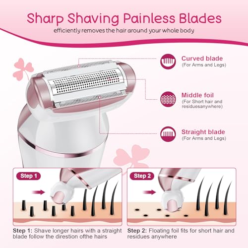 2-in-1 Bikini Trimmer for Women, Gifts for Women, Electric Shaver for Womens, Rechargeable Wet Dry Lady Hair Remover,IPX7 Waterproof, Razor for Legs