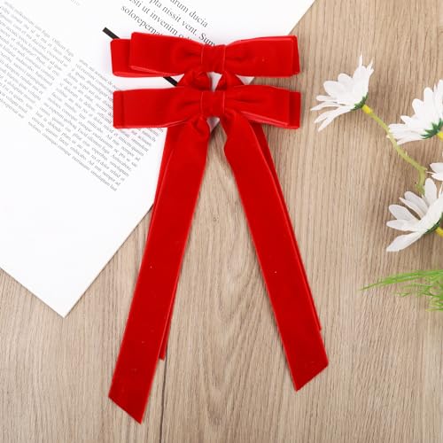 Large Red Velvet Hair Bows For Girls,2 PCS 5 Inch Bows Hair Alligator Clips Accessories for Women Girls Toddlers Kids