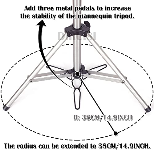 Reinforced Wig Stand Tripod Mannequin Head Stand Adjustable Wig Head Stand Holder for Cosmetology Hairdressing Training with Carrying Bag (Silver)