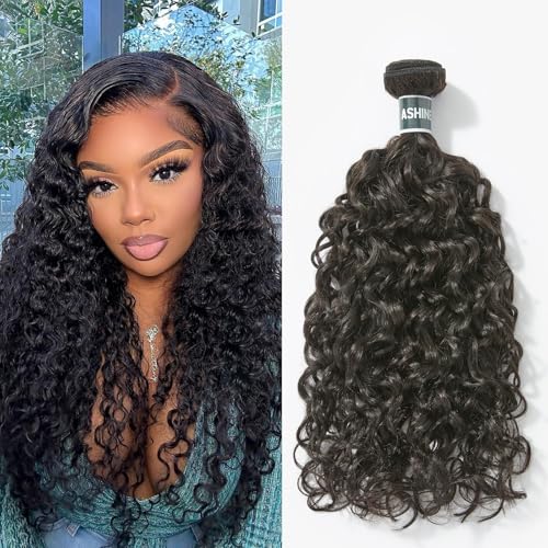 ASHINE Human Hair Bundle Deep Curly Water Wave, Unprocessed Cambodian Raw Hair 22 Inch, Flip Over Quick Weave Wet and Wave Bundles for Women Natural Black