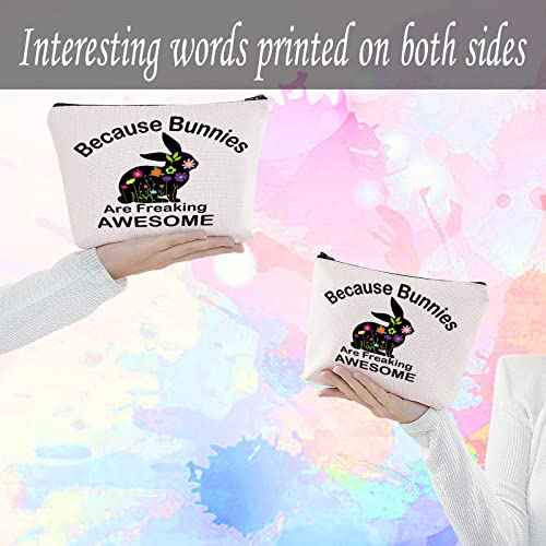LEVLO Funny Bunnies Lovers Gift Because Bunnies Are Freaking Awesome Makeup Bag Bunnies Mom Cosmetic Zipper Pouch(Because Bunnies)