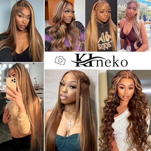 Highlight Wig Human Hair 28inch 200% Density 100 Natural Human Hair Wigs For Women 13x4 Full Frontal Transparent HD Lace Pre Plucked Ombre Straight Lace Front Wig Human Hair Brown Colored Glueless