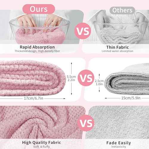 3 Pack Hair Towel Wrap for Women, 25.4" x 9.8" Microfiber Towels, Super Absorbent Quick Dry with Button for Curly Hair Anti Frizz (Pink,White,Purple)